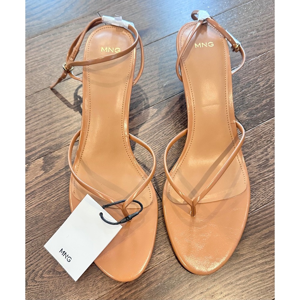 Mango MNG Sori Strappy Kitten Heel Sandals Tan Camel Brown 41 NEW